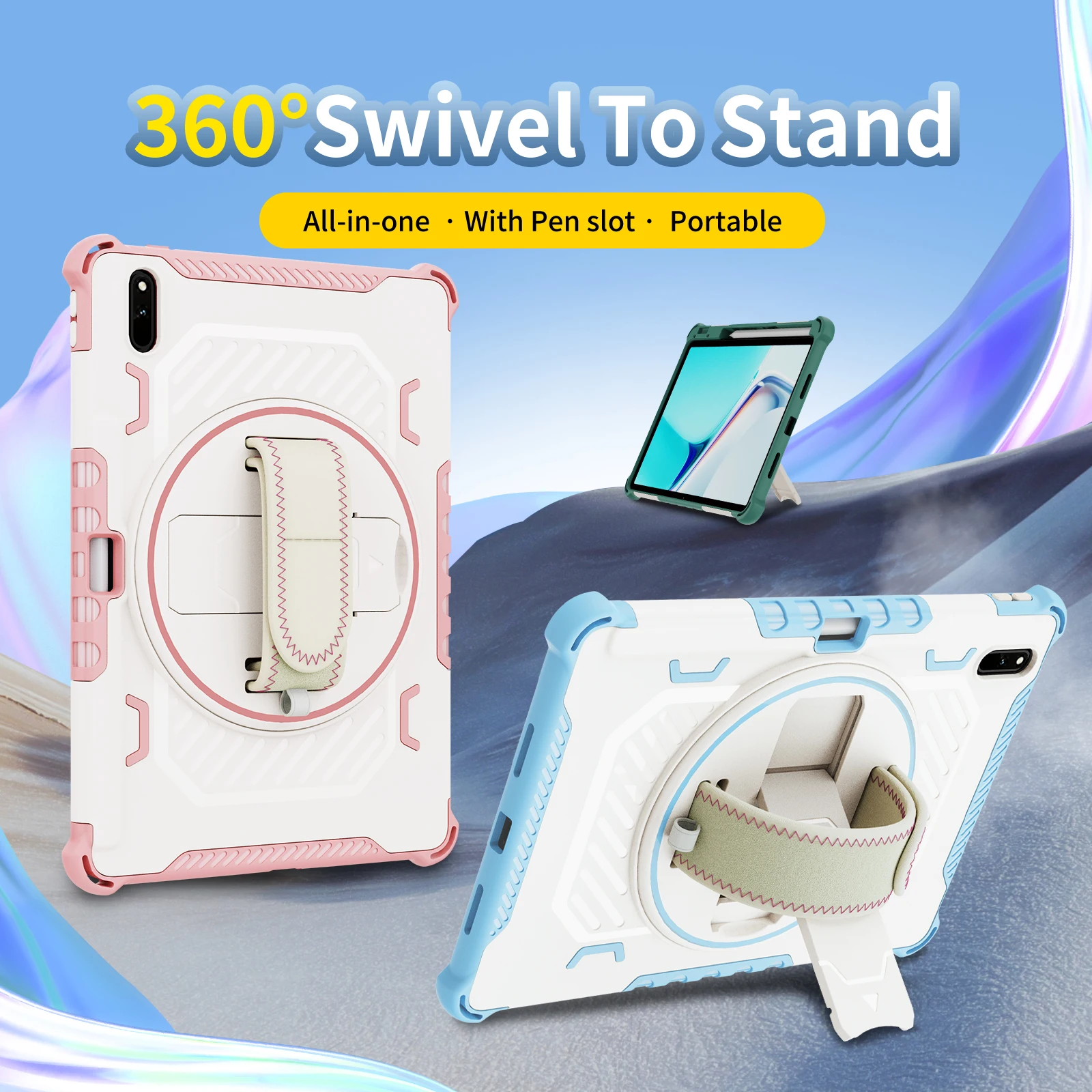 For HUAWEI Matepad 10.4 PRO11 2022 Pro 10.8 Matepad11 2021 2023 3-layer protection 360 Rotating stand Cover With Hand Strap