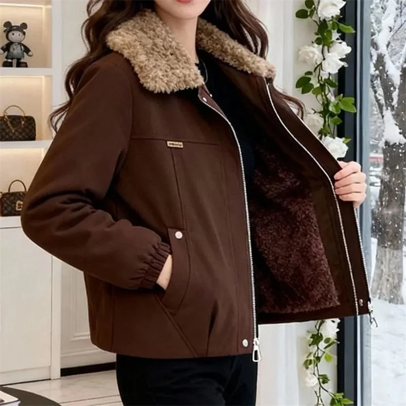 

Fashion Warm Cotton Padded Jacket Winter 2026 New Plus Velvet Padded Fashion Coat Women Parkas Big Fur Collar Outwear Ladies Top