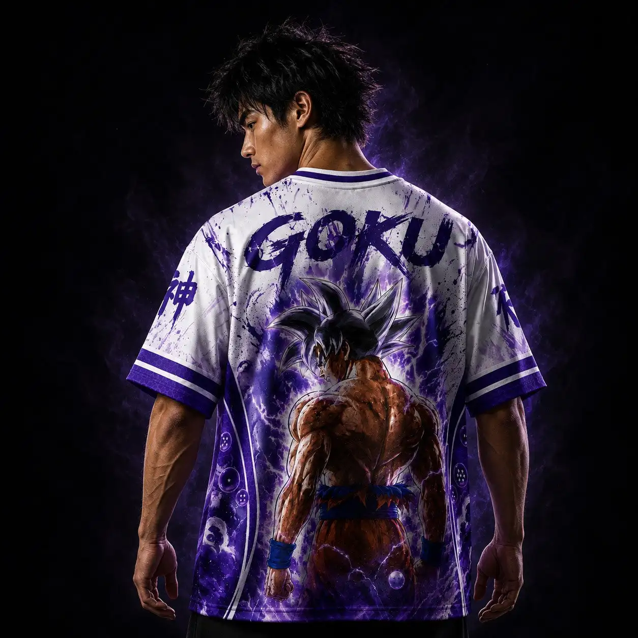 Anime Goku Cartoon Double-sided Printed Mesh V-neck T-shirt Y2K Men's and Women's Oversized Short Sleeved Sportswear