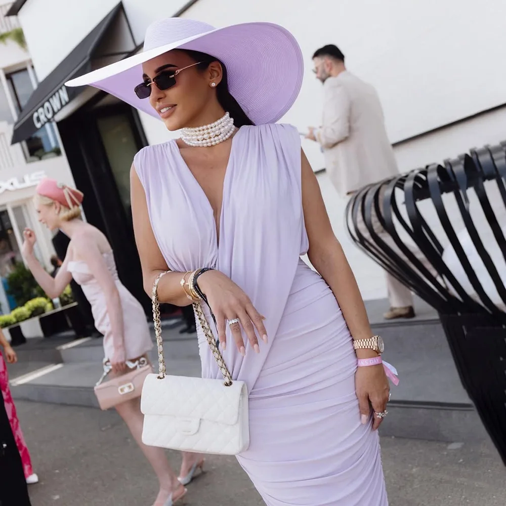 

2026 Summer New Deep V-neck Slim-fit Hip-wrapped Pleated Sleeveless Dress for Women