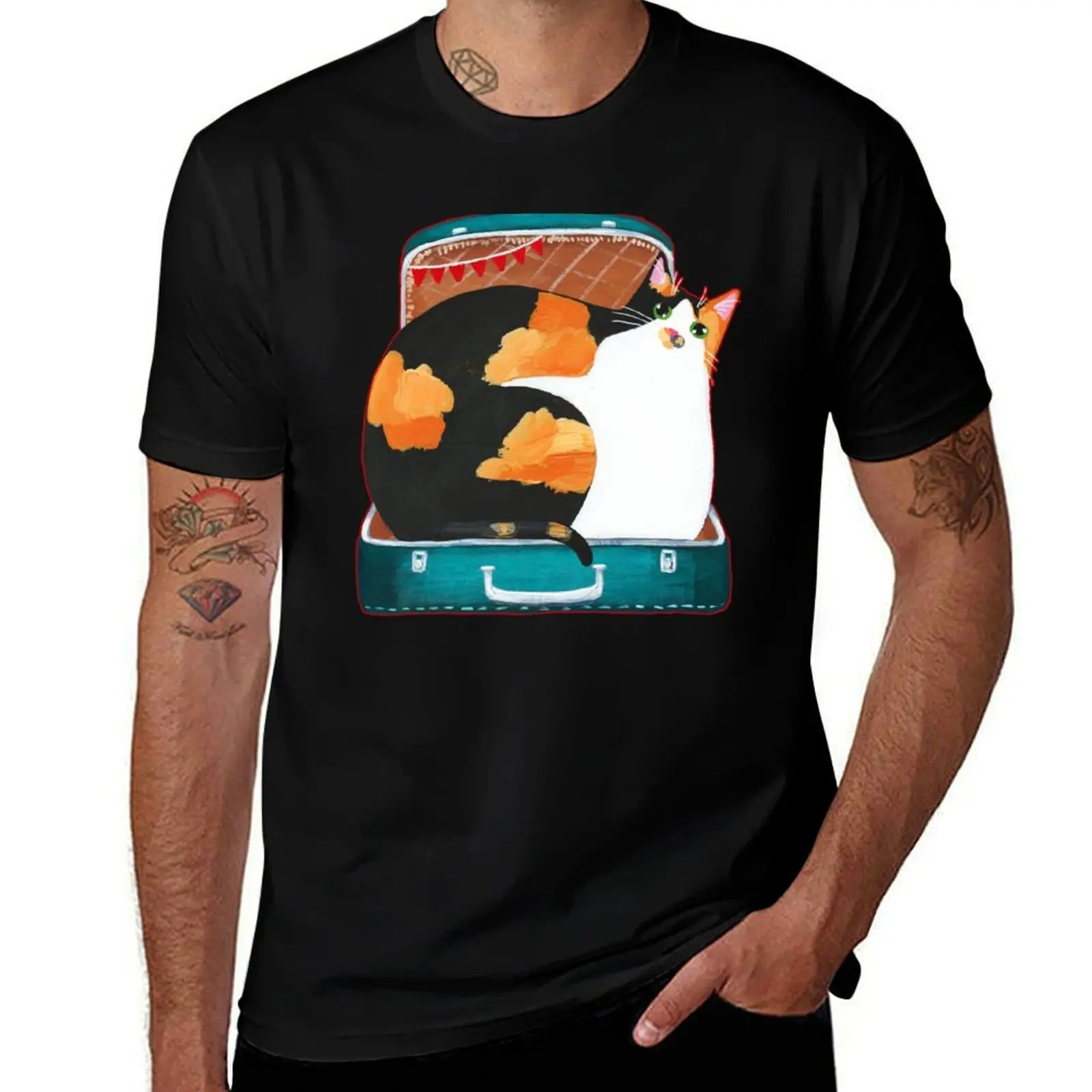 

Chonky Calico Cat In A Suitcase T-Shirt hippie clothes Short sleeve tee street wear T-shirts man anime shirts men