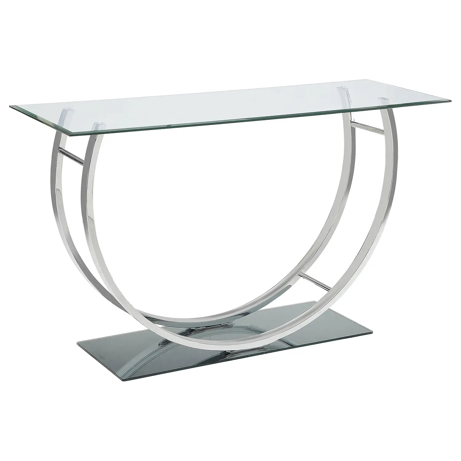 Metal & Glass Rectangular Console Table U-Shaped Mirrored Base Contemporary Living Room Hallway Chrome 48 Inch, Customized