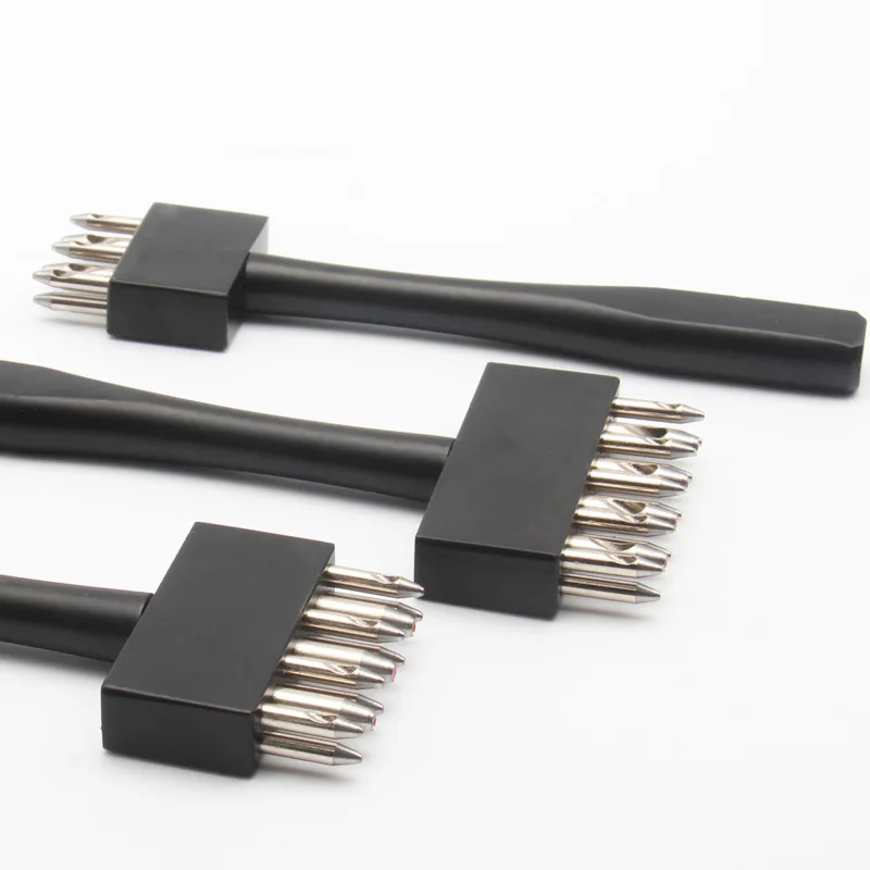 Leather Tools Round Row Punch Black Steel Sharp Multihole Pattern Round Cut Handmade DIY Leather Watchband Punching Strap Suture
