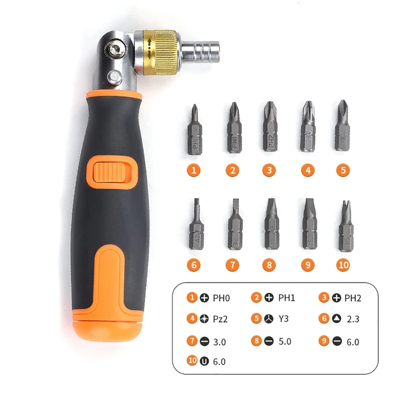 10 In 1 Ratchet Screwdriver S2 Alloy Steel Compact 190*30mm Multi-Angle Screwdriver Professional Portable Hardware Hand Tools