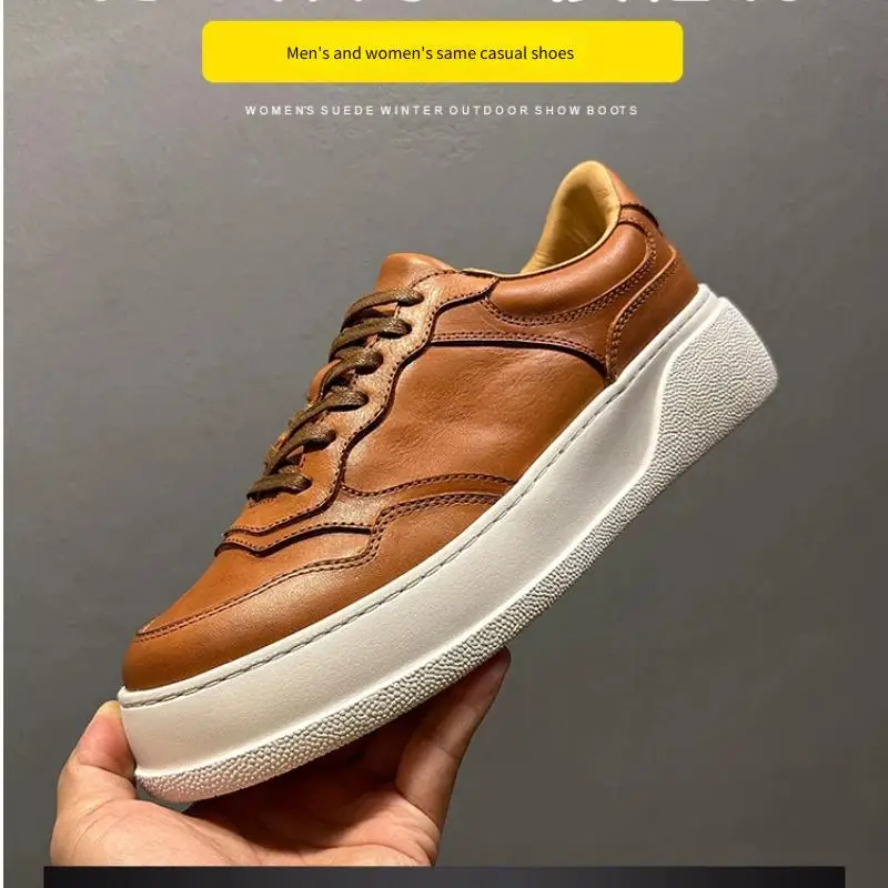Unisex Spring Soft Cowhide Leather Platform Sneakers | Breathable Comfort Height-Increasing Lightweight Durable Casual Shoes for