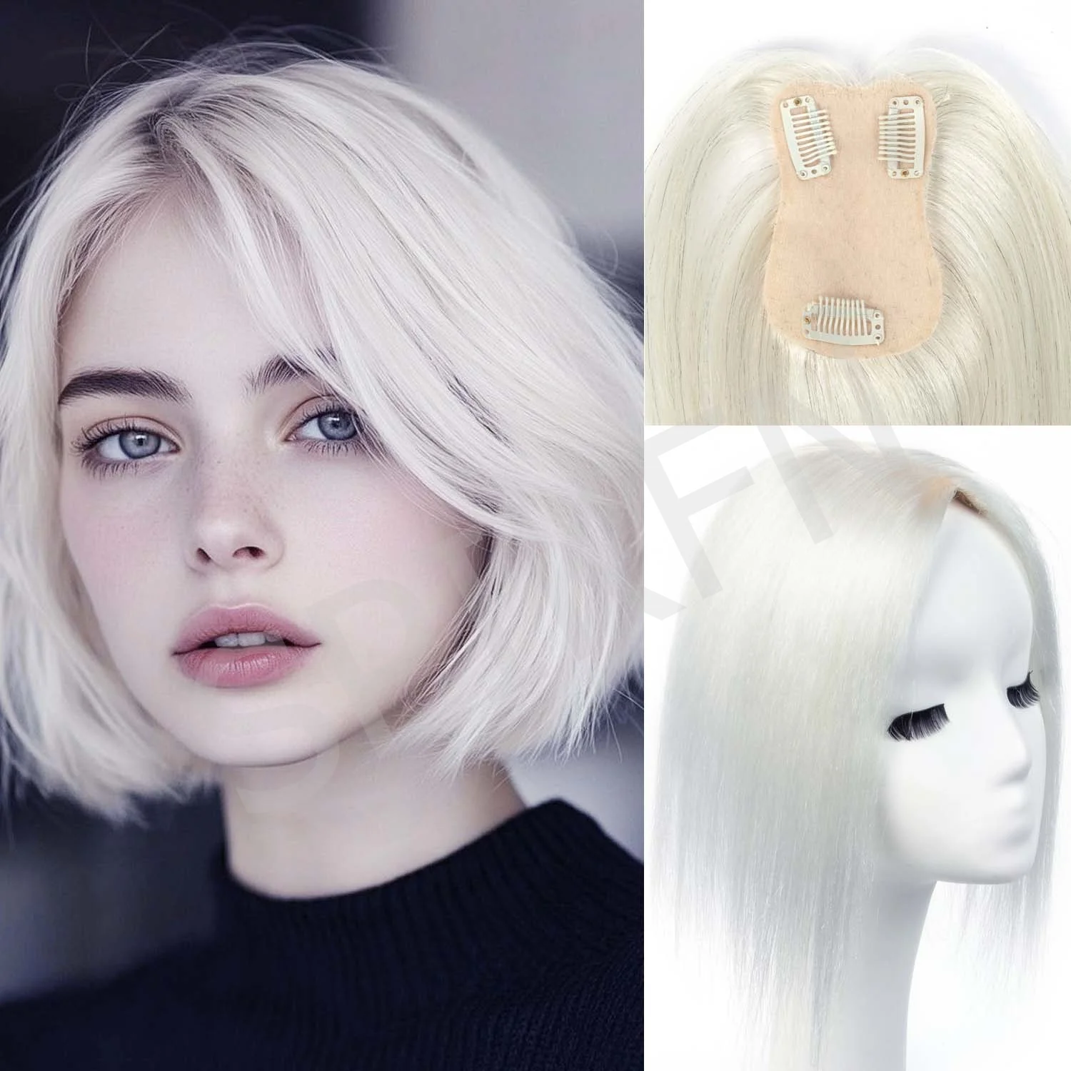 

7x11cm Hair Toppers For Women Real Human Hair Topper Middle Part with Lace Base Clips in Hair Extensions Human Hairpieces