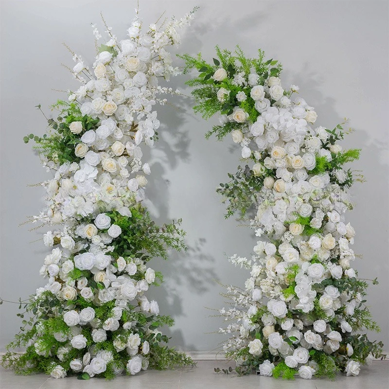 

Rustic Forest Style Artificial White Rose Eucalyptus Horn Stand White Green Wedding Stage Backdrop Garden Party Decor Props