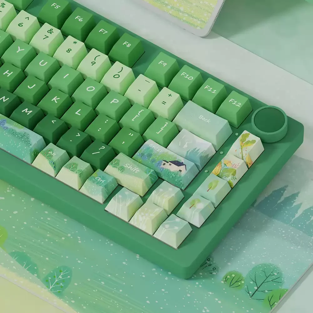 138Keys Cui Ze Yan Theme Keycaps Cherry Green Pbt Sublimation Green 2.25/2.75U Space Bar Alice Layout Keycaps