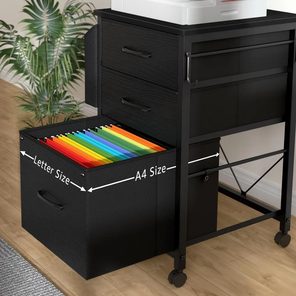 Small File Cabinets for Home Office - 3 Drawer Filing Cabinet Organizer Rolling Under Desk Mobile Printer Stand Black