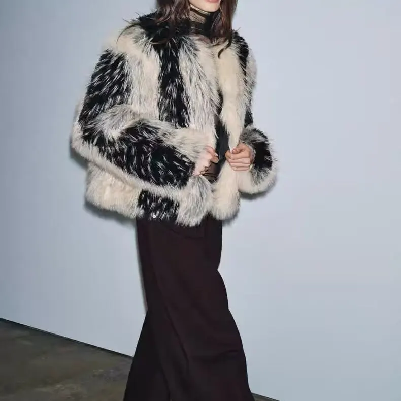Faionable تأثير الفراء الاصطناعي Jaet المرأة الخريف الشتاء وصول جديد الدافئة ألياف البوليستر طويلة Sve فضفاض معطف البولي ايثيلين #3
