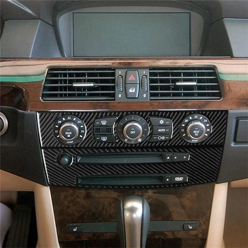 For BMW 5 Series E60 2004-2007 Accessories Carbon Fiber Car Air Conditioner CD Control Panel Trim Cover Frame Stickers