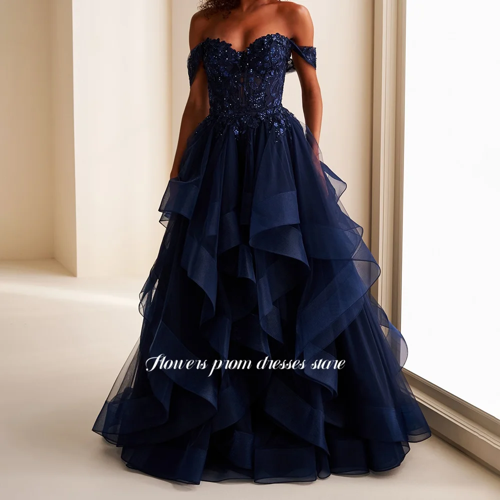 Flowers Off Shoulder Prom Dress with Detachable Train A Line Evening Party Dress فساتين مناسبة رسمية Customized image 5