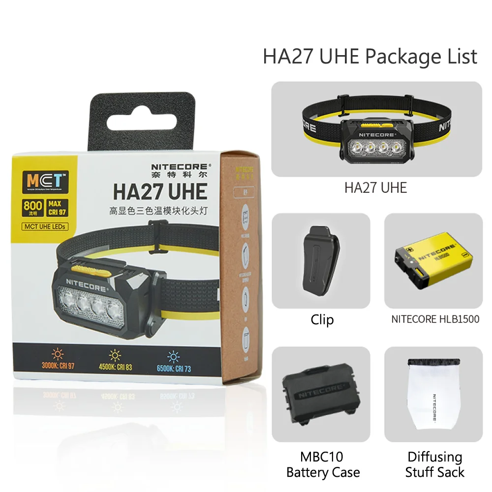

Налобный фонарь Nitecore HA27UHE 2026 года с высоким индексом цветопередачи, 3 цветовых температуры, модульный, + перезаряжаемый аккумулятор HLB1500, легкий, 800 люмен, для бега