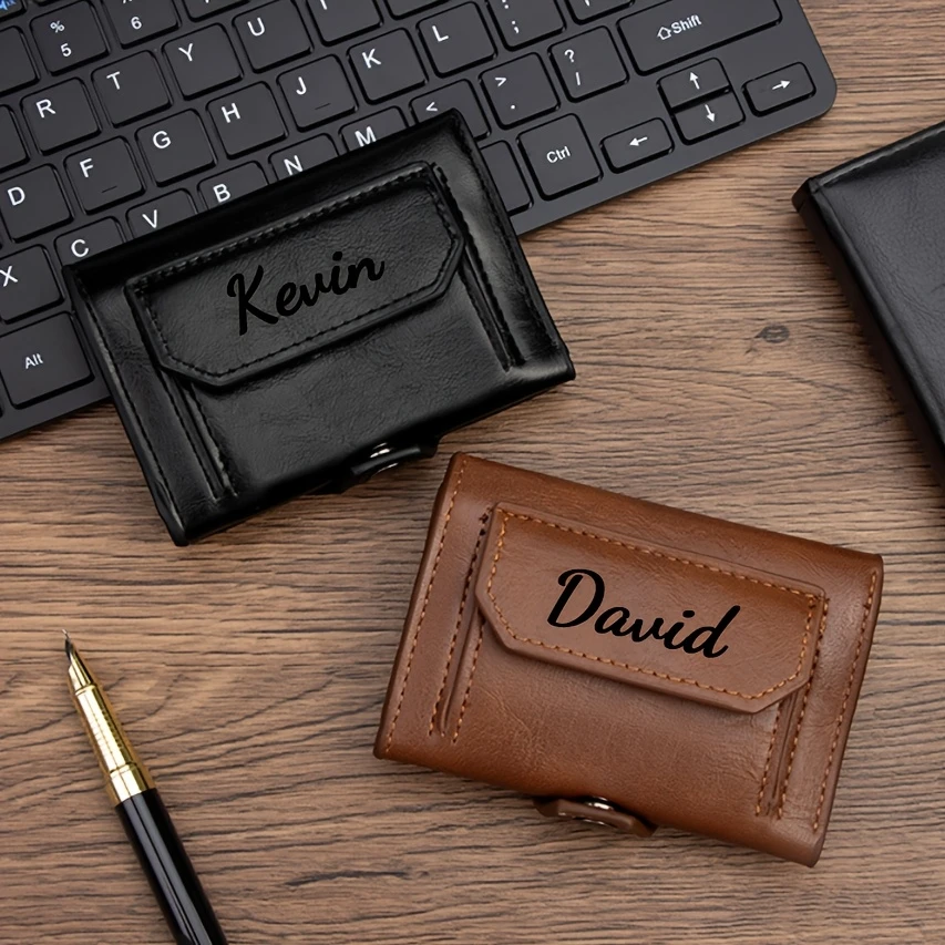 Customized Name Men's Splicing Clasp Wallet Short Coin Pocket Multifunctional PU Men's Business Card Holder Father's Day Gifts