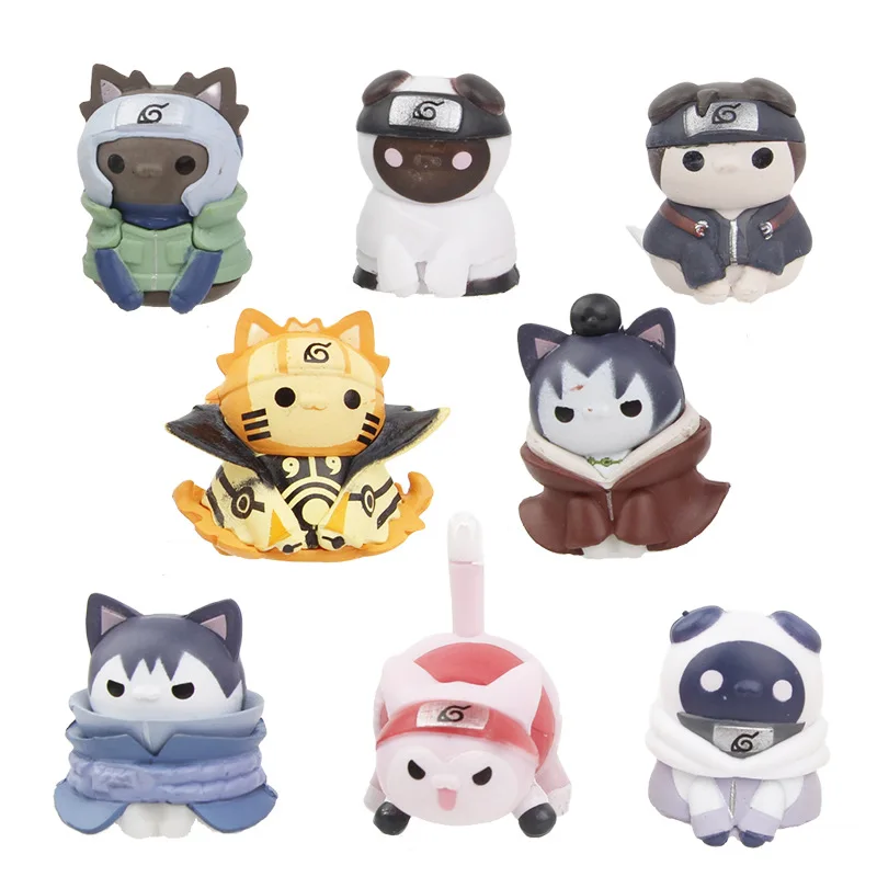 

8pcs/set Anime New Naruto Kakashi Sasuke Cat Cute Action Figure Doll Model Toys
