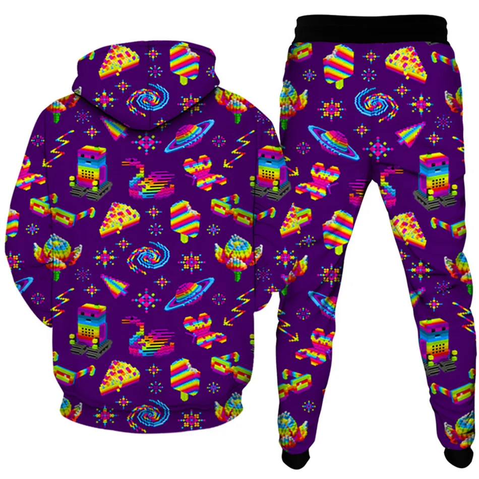 Ropa con estampado de dibujos animados de Pizza para hombre, chándal de 2 piezas, conjunto de Sudadera con capucha, pantalones de chándal para