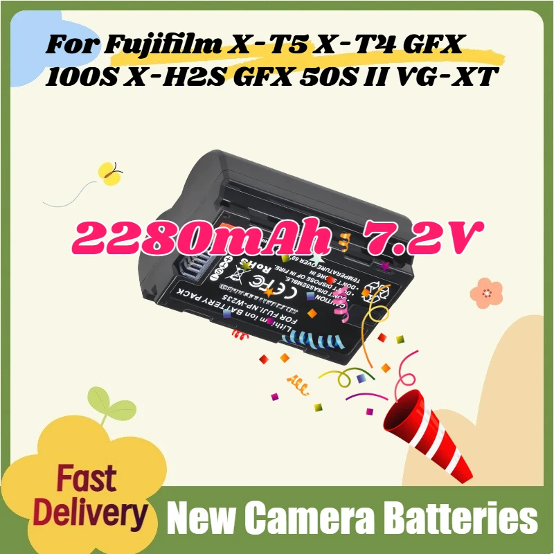 

2PCS Large Capacity 2280mAh 7.2V NP-W235 Camera Batteries for Fujifilm X-T5 X-T4 GFX 100S X-H2S GFX 50S II VG-XT Digital Battery