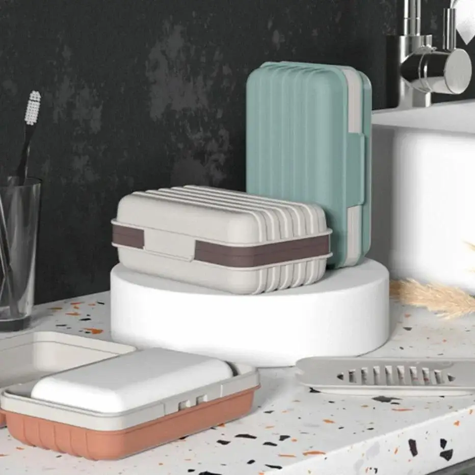 2pcs BathroomSoap Dish With Lid Home PlasticSoap Box KeepsSoap Dry Soap Dish Travel Essentials