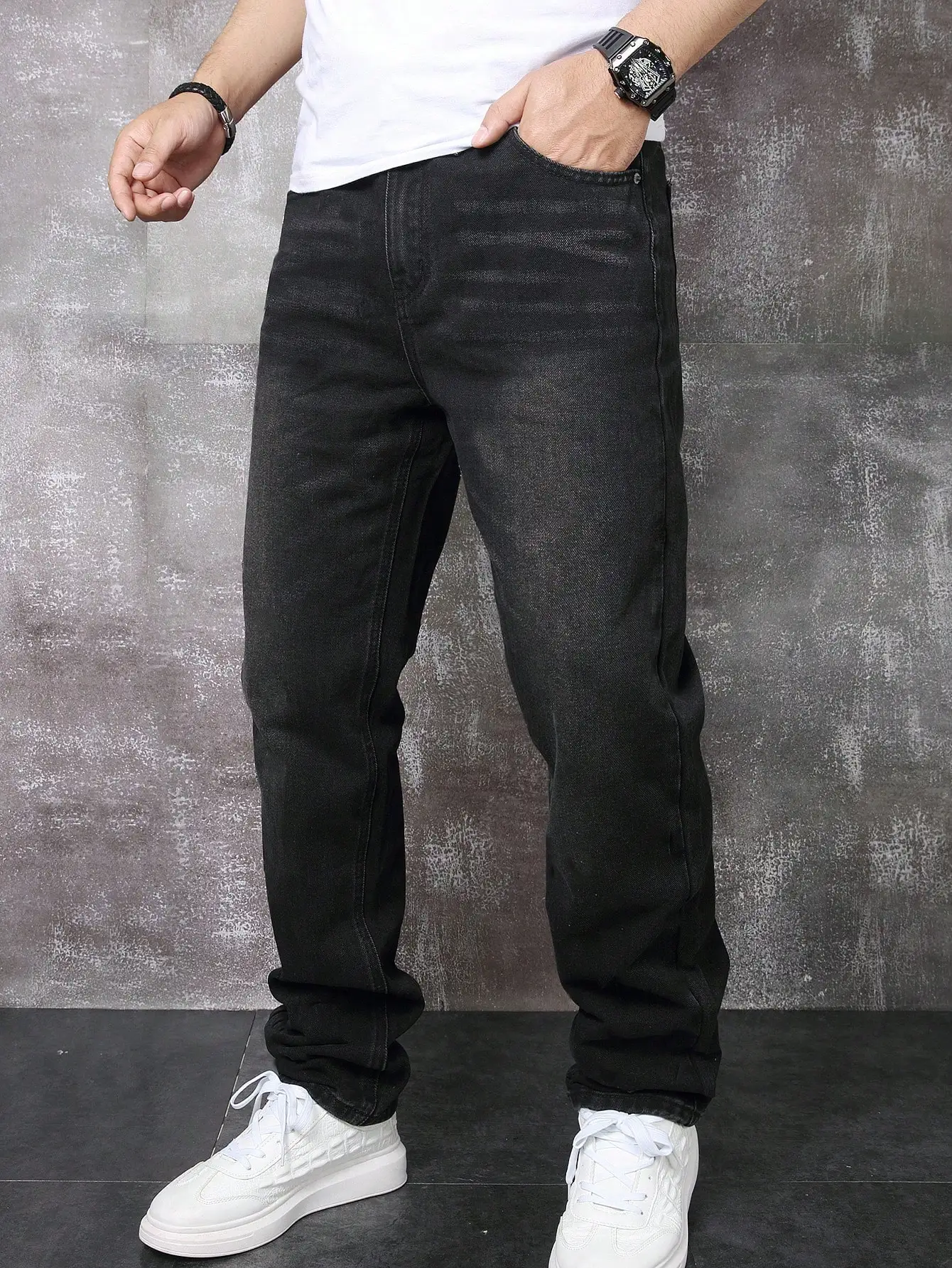 

Men's gray skinny jeans Versatile casual stretch slim pants jeans