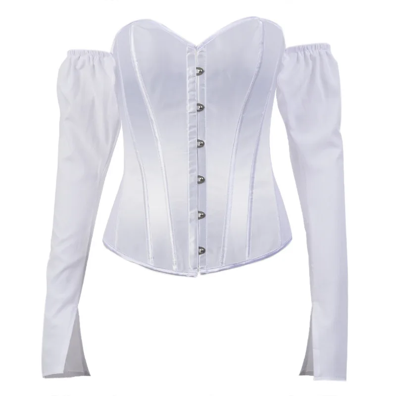 

Slim Fit Fishbone Corset Women Bare Shoulder Long Sleeve Bustier Tops Push Up Bra Waist Trainer T-shirt Gothic Bodyshaper Bodice