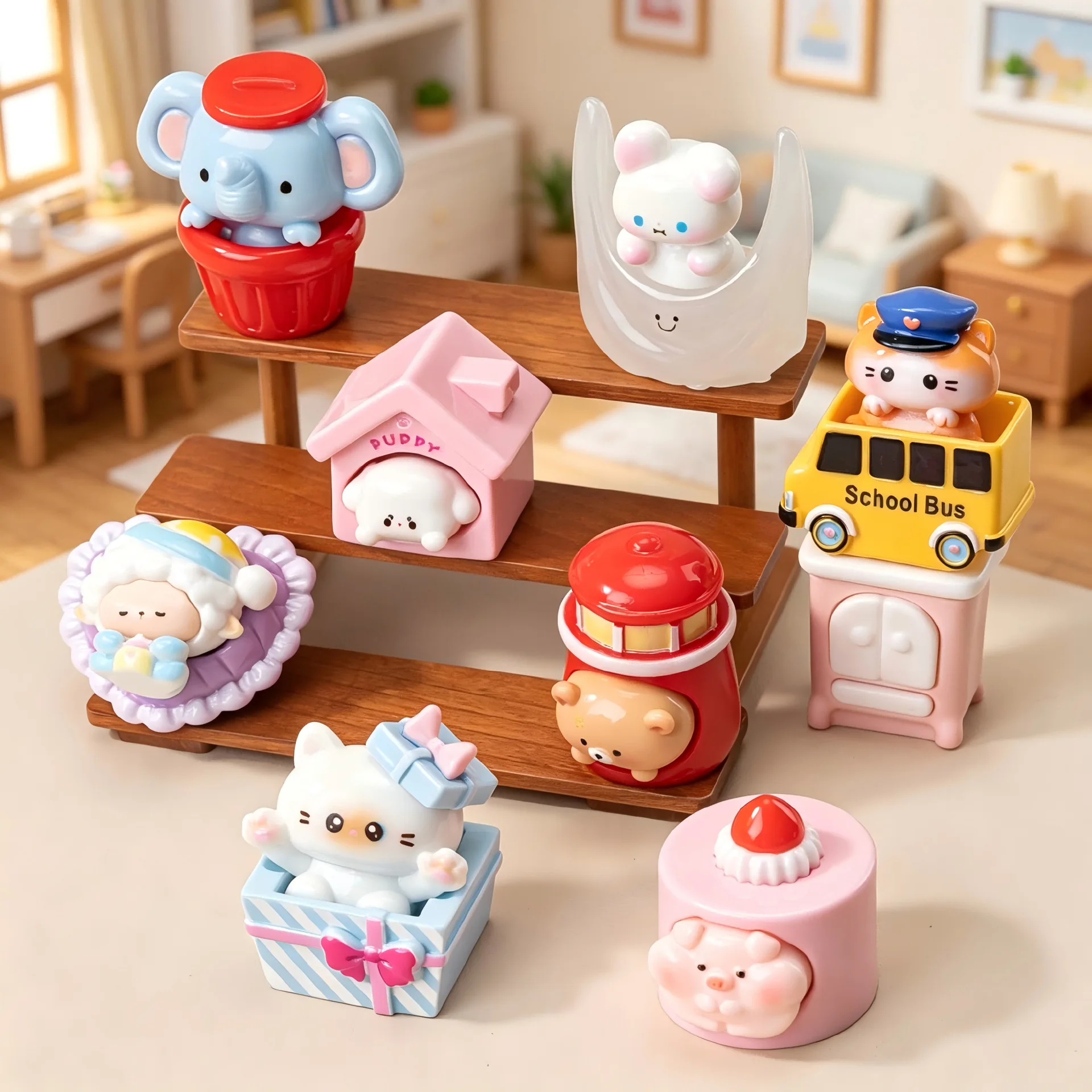 Cute Hide and Seek Figures 8 Styles Kawaii Mini Animal Figurine Elephant Cat Rabbit Sheep Desktop Ornament Collectible Toy
