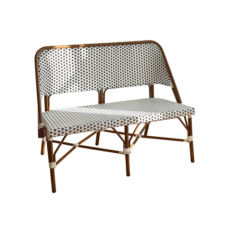 

French retro double rattan sofa small apartment balcony rattan chair cafe casual outdoor bench
