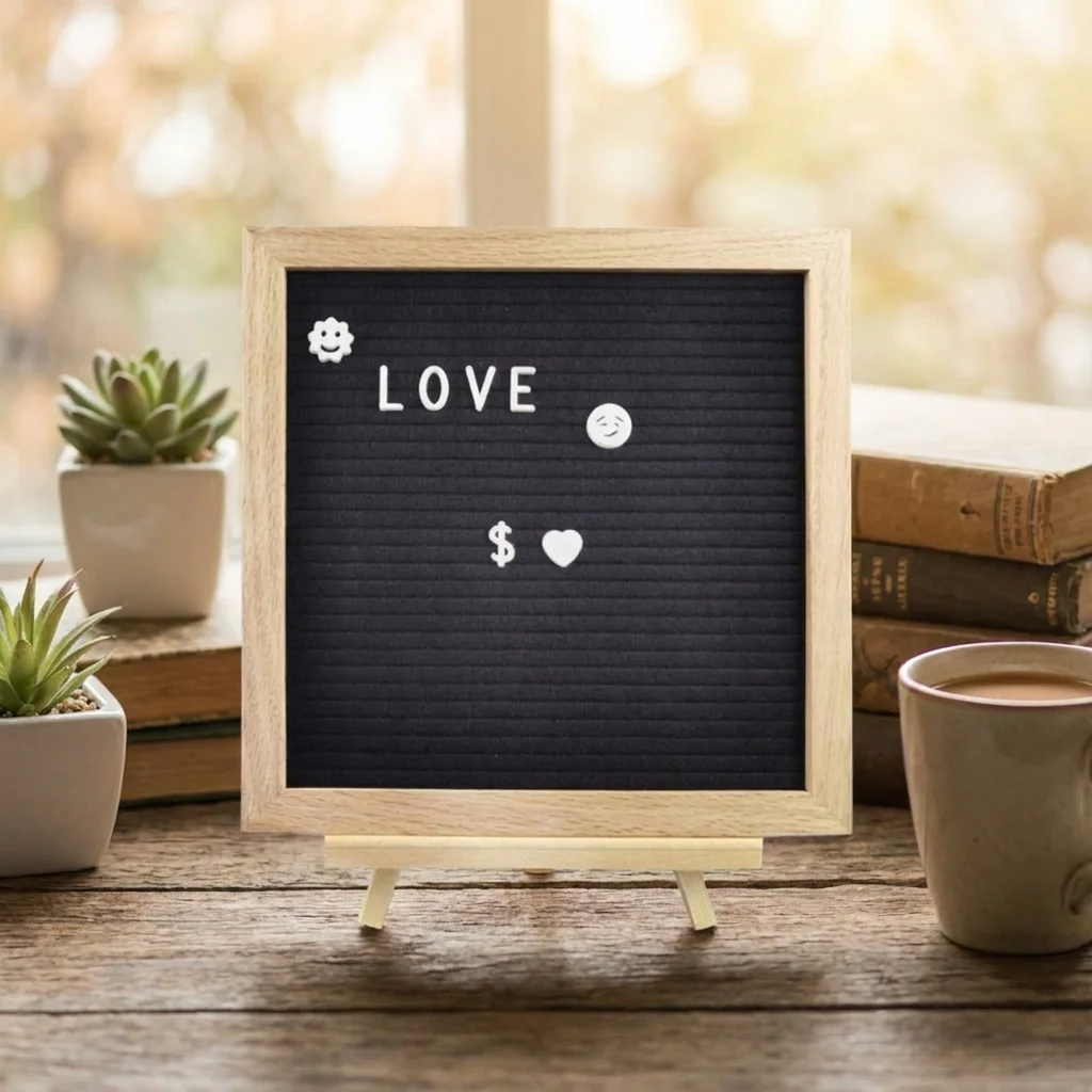 

High Quality Simple Wooden Letter Message Board Changeable Symbols 10x10 Inch Felt Letter Board Home Decorations Blackboard Shop