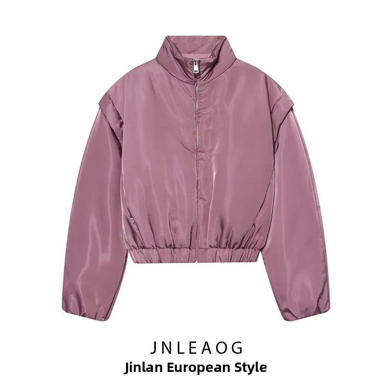 

Spring New Fashionable Casual Cotton Jacket Women's Street Style Long Sleeve Zipper Coat Versatile Shoulder Shape Outerwear