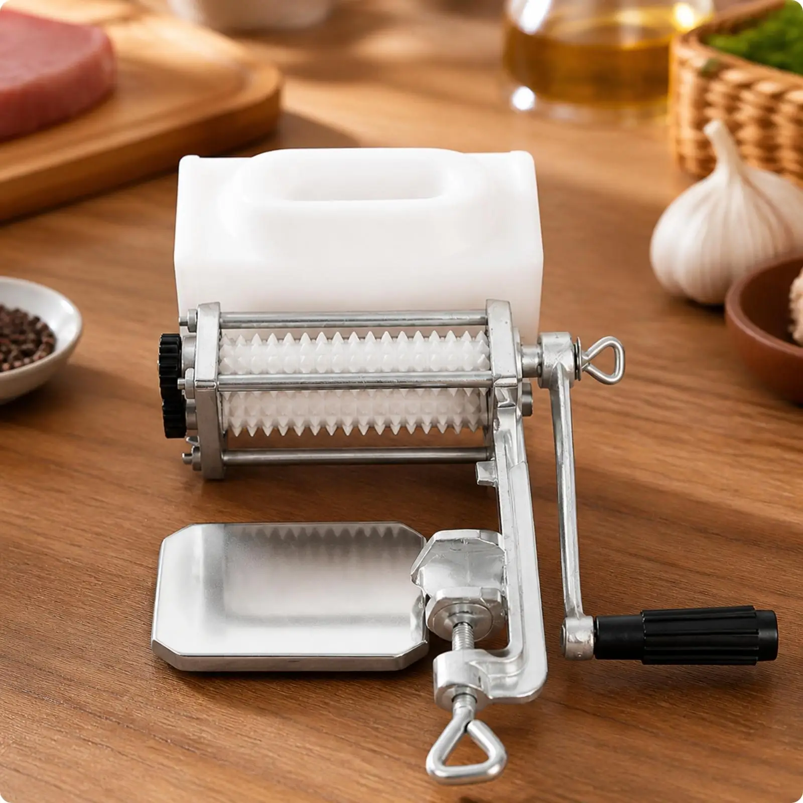 Hand Crank Meat Tenderizer with Guard Cover Tabletop Mount Manual Meat Tenderizer Machine Easy to Clean Kitchen Tool for Home