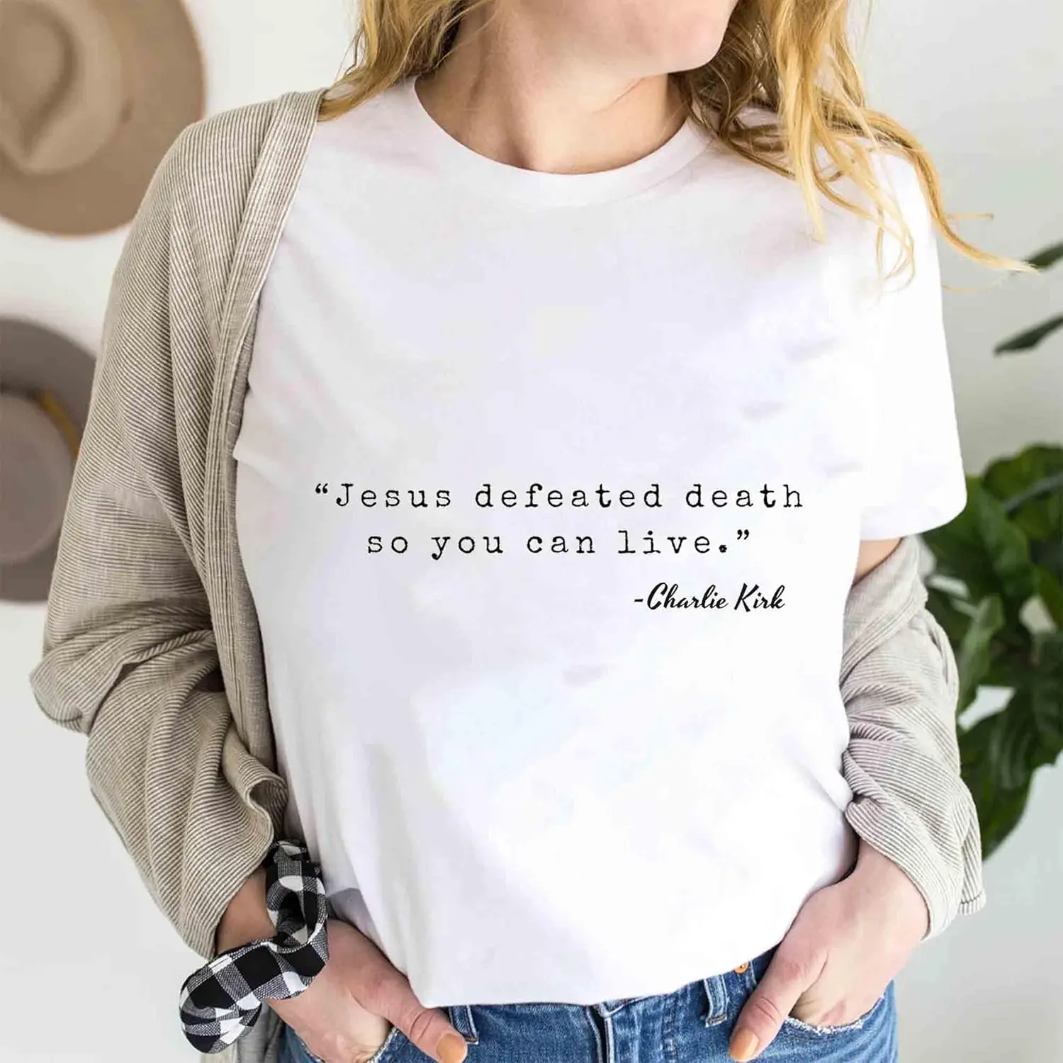 

Charlie Kirk Republican Free Speech Support Cotton Short Sleeve T-Shirt Summer Casual Jesus Defeated Death Justice White Shirt