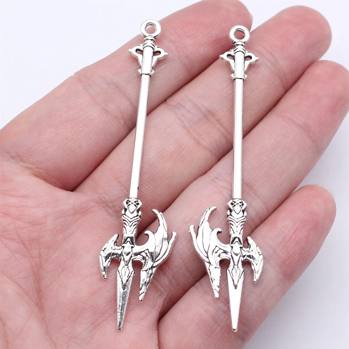 20pcs 70mm(2.76inch) Antique Silver Color Acgn Cosplay Sword, Gun, Sword And Halberd Charms DIY Jewelry Findings Bulk