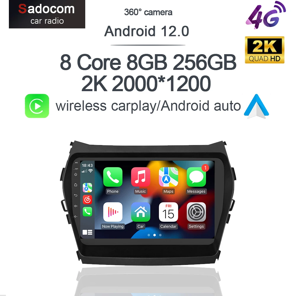 

2K 2000*1200 Carplay12.0 8G + 128G IPS автомобильный dvd-плеер GPS WIFI радио для Hyundai Santa Fe 3 2013 2014 2015 2016 2017 IX45