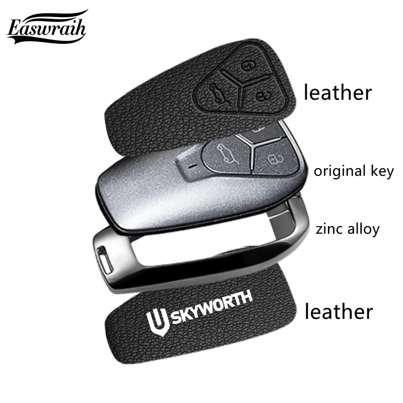 Auto-Schlüsselhülle aus Zinklegierung und Leder mit Kette für Skyworth EV6, Skywell ET5, HT-i, HTI, Imperium, SEV, Elaris, Beo, Phev Zubehör – Detail 3
