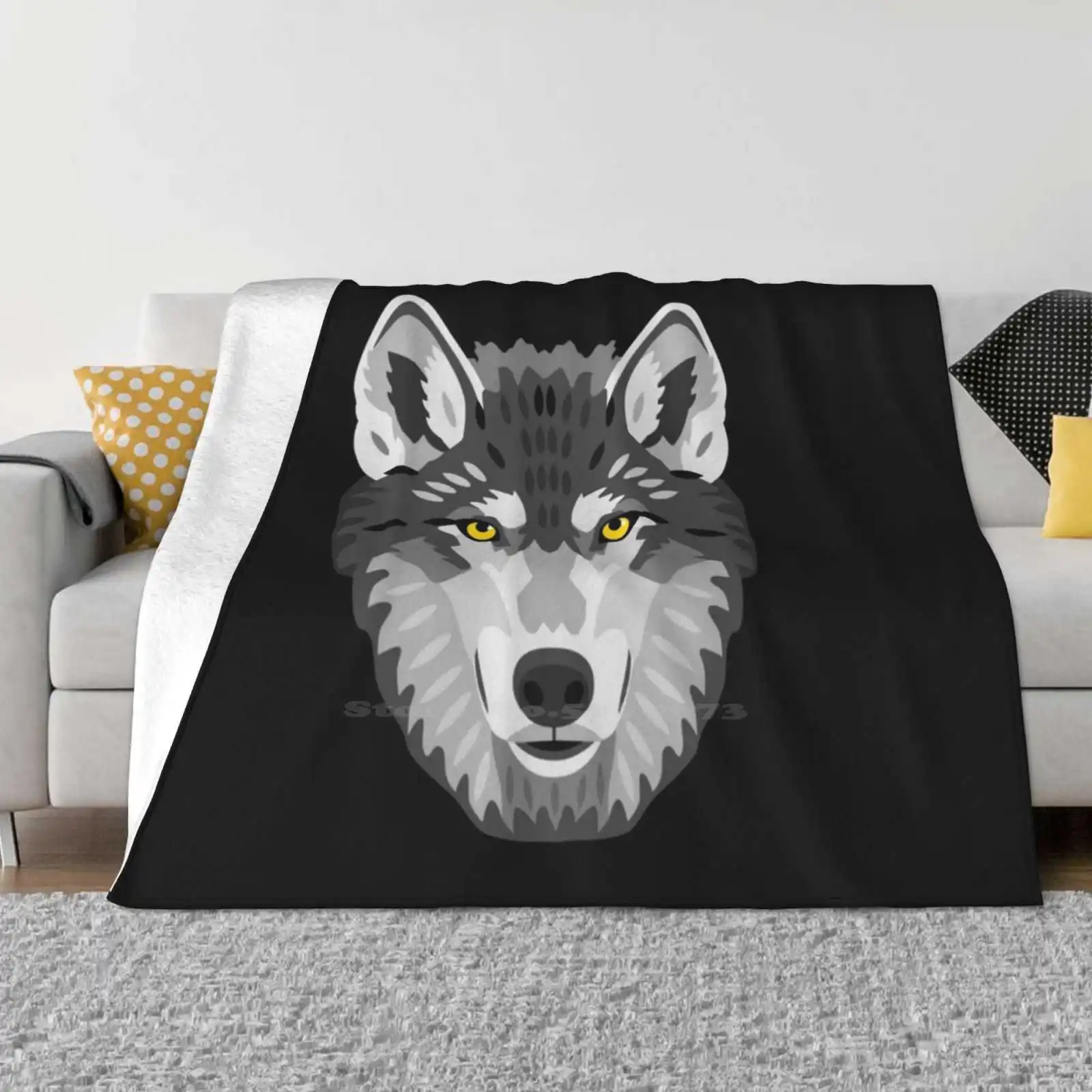 Gray Wolf Creative Design Comfortable Warm Flannel Blanket Gray Wolf Wolf Face Wolf Image Wolf Pack Wolf Picture Wolf