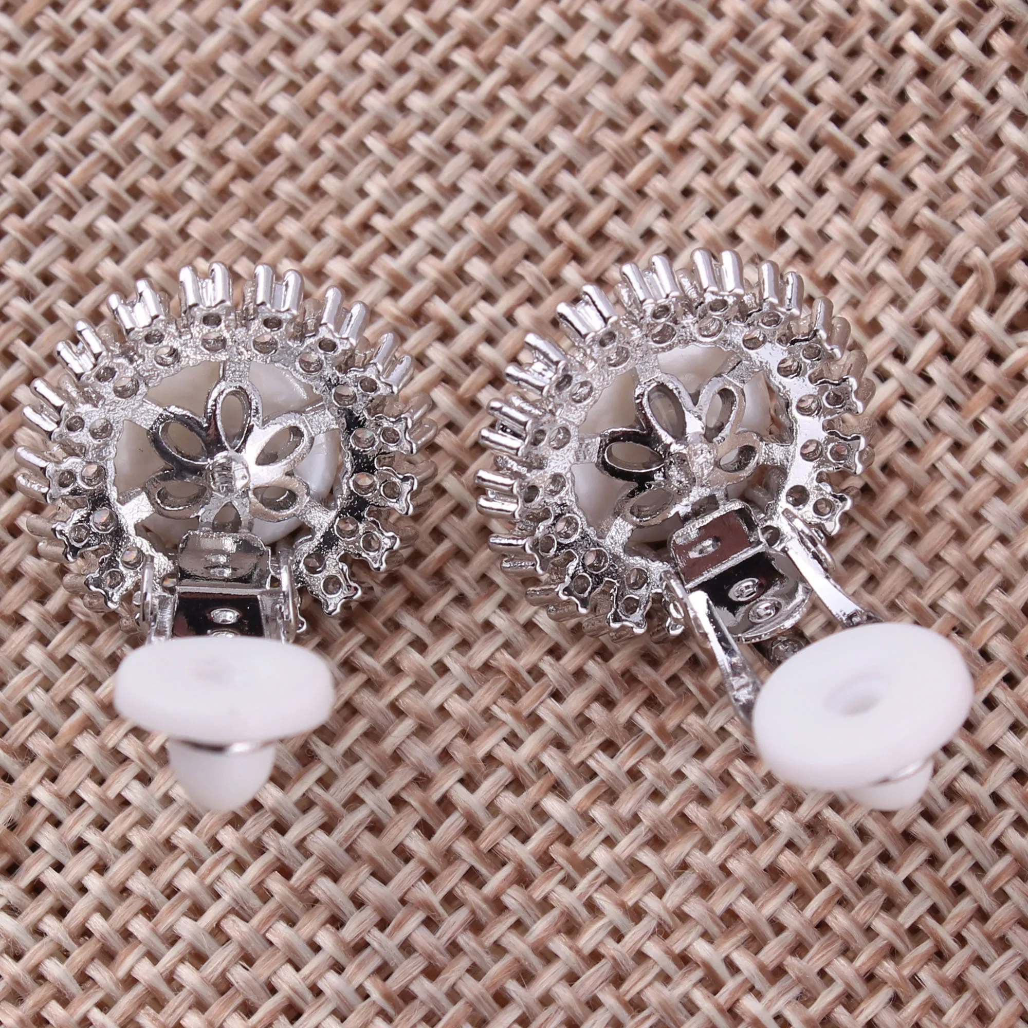 GRACE JUN New Arrival Gold Color Round Shape Pearl Cubic Zircon Clip on Earrings for Women Fashion Silver Plated Cuff Ear Clip