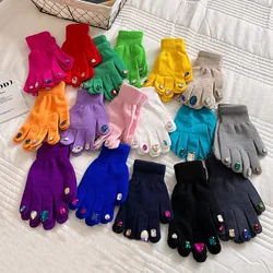 Women\\\'s Gloves Fashion Knitted Gloves with Diamond Luxury Nail Gems Colored Diamonds Diy Knitted Warm Gloves C075