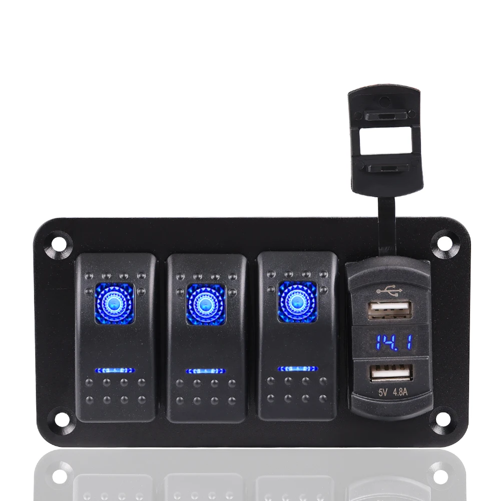 

Dual USB Charger Socket Digital Voltmeter For Marine Car Boat Caravan Camper With Luminous Sticker 3 Gang Switch Panel 12V 4.8A