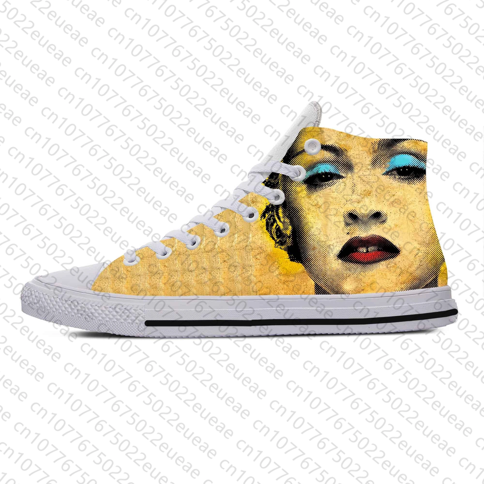 Homens e mulheres Madonna Pop Music Singer Sneakers, sapatos de pano casual, respirável leve, impressão 3D, moda popular engraçada, top alto