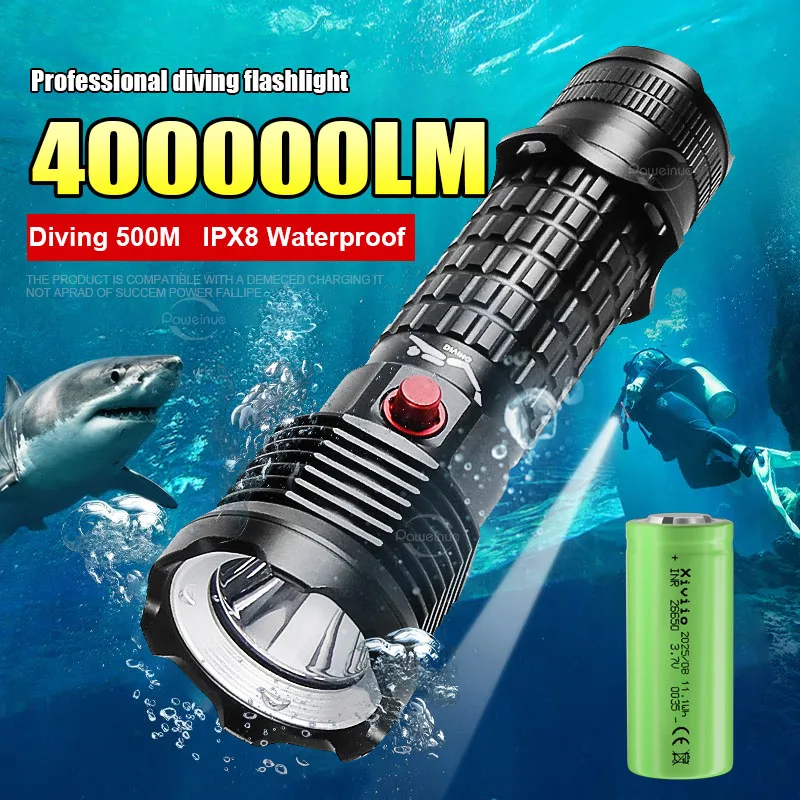 

5000 мАч светодиодный фонарик для дайвинга 400000LM XHP199 подводный фонарь для подводного плавания IPX8 водонепроницаемый профессиональный мощный фонарь для дайвинга