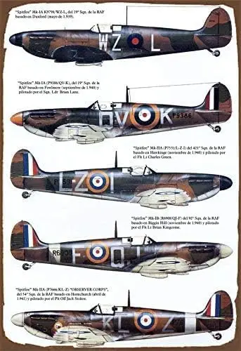 v1,Spitfire Aeroplane, British, Raf, Iconic Vintage Style Metal Advertising Wall Plaque Sign Tin Sign Metal Decor Metal Sign Pos