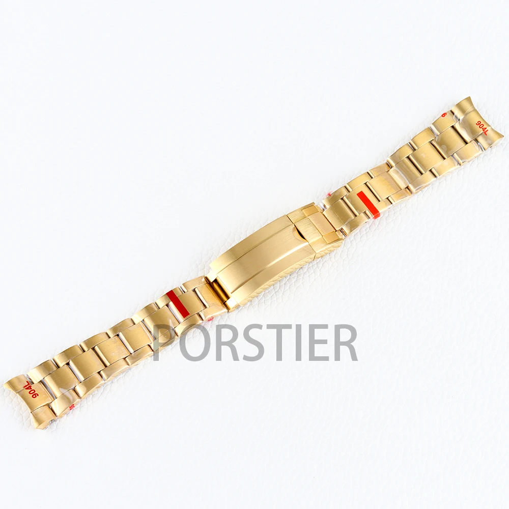 20mm Width Solid Stainless Steel Strap Silver Rose Gold Black PVD Brushed Polished Oyster Bracelet Folding Buckle Sliding Lock