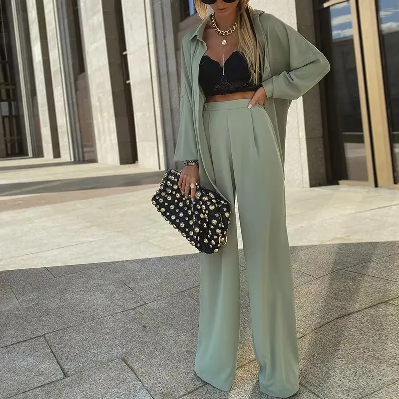 2024 Casual Long Sleeve Tshirt and Pants Two Piece Set Women Autumn Winter Femme Elegant Solid Full Length Pant & Coat Suit Sets