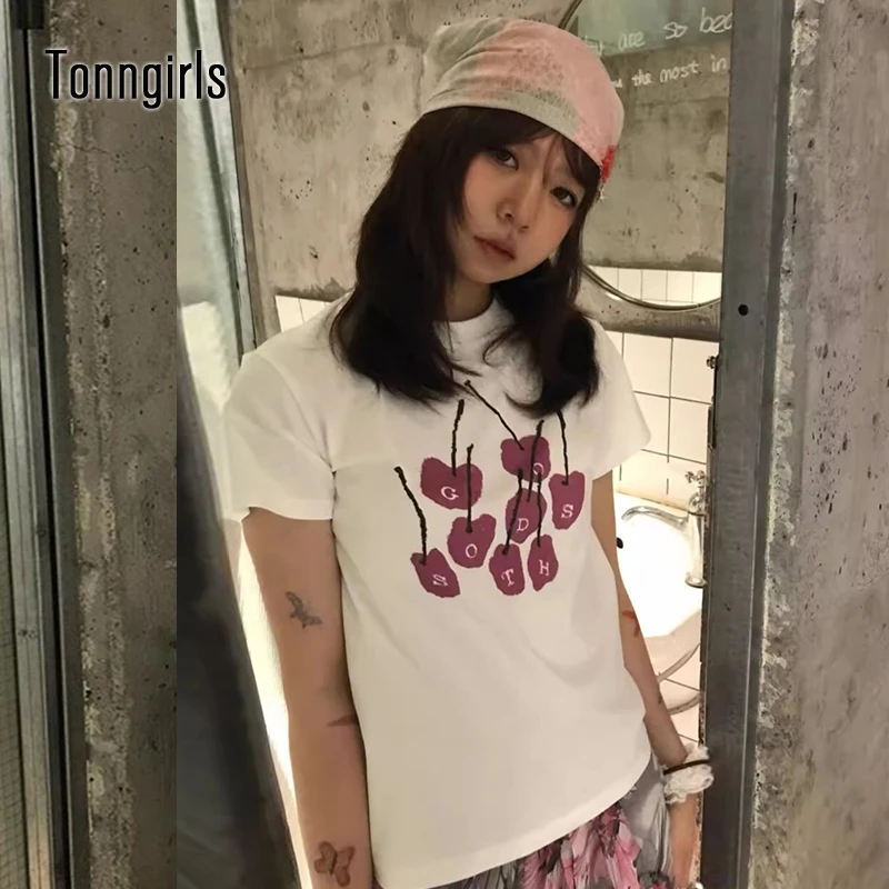 

Tonngirls Harajuku футболка женские с короткими рукавами и графическим принтом топы корейский стиль Y2k винтажные футболки белые тонкие укороченные топы летние