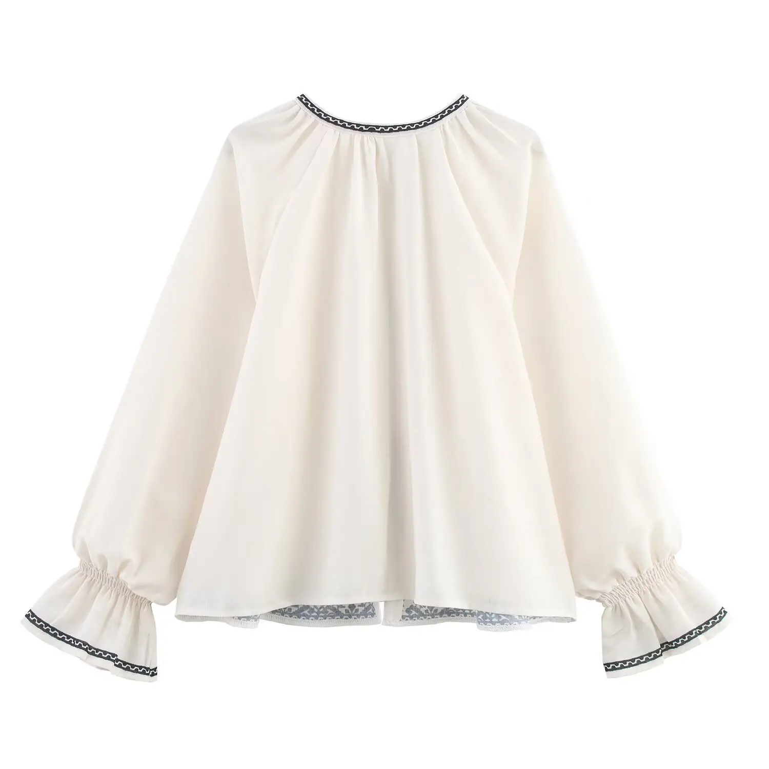 New French women's clothing with minimalist temperament style contrasting embroidered round neck long sleeve shirt for women