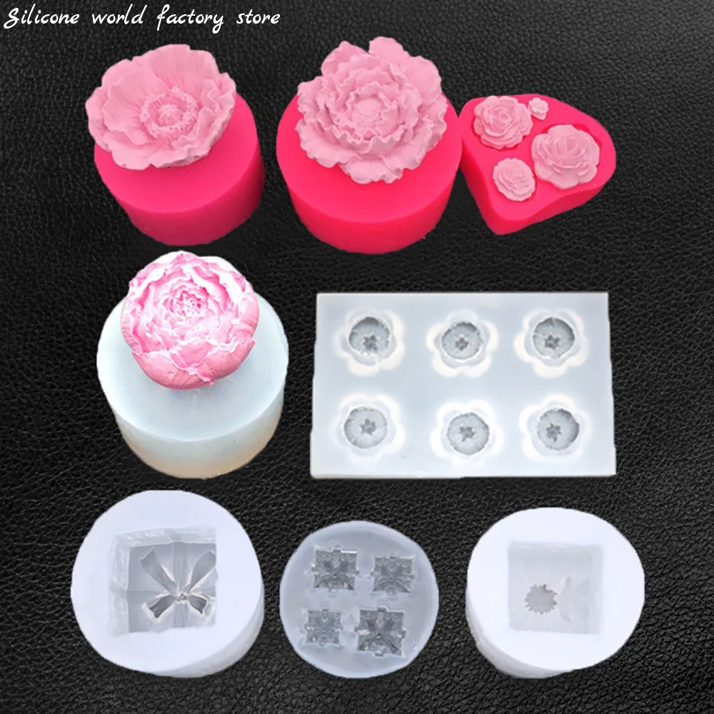 Silicone world Hibiscus Flower Rose Silicone Cake Mold 3D Flower  Gift Box Fondant Mold Candy Chocolate Decoration Baking Tools