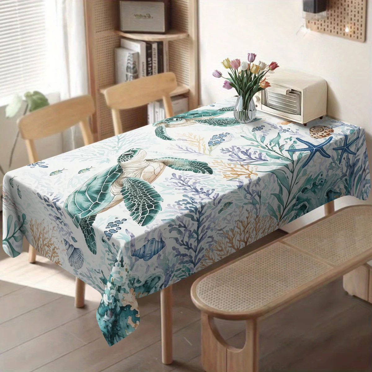 Reed Pattern Polyester Tablecloth - Rustic Style Table Cover for Dining Room, Stylish Home Dining & Gathering Decoration