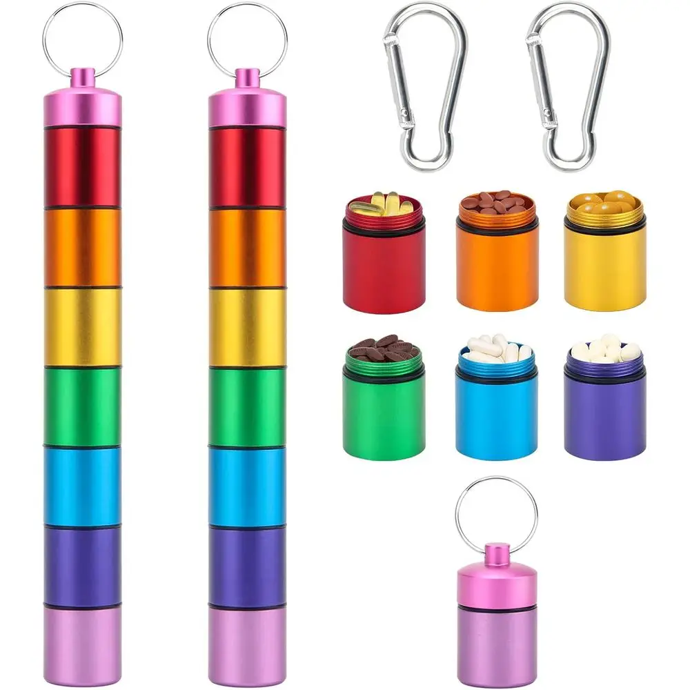 

Compact 2-Pack Pill Case Keychain, Waterproof Travel Weekly Medication Organizer (Rainbow)