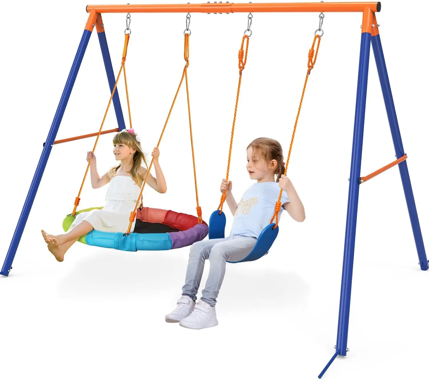 Swing Set with Stand for Kids, Heavy Duty Metal A-Frame Holds 440 lbs, Stand with 32