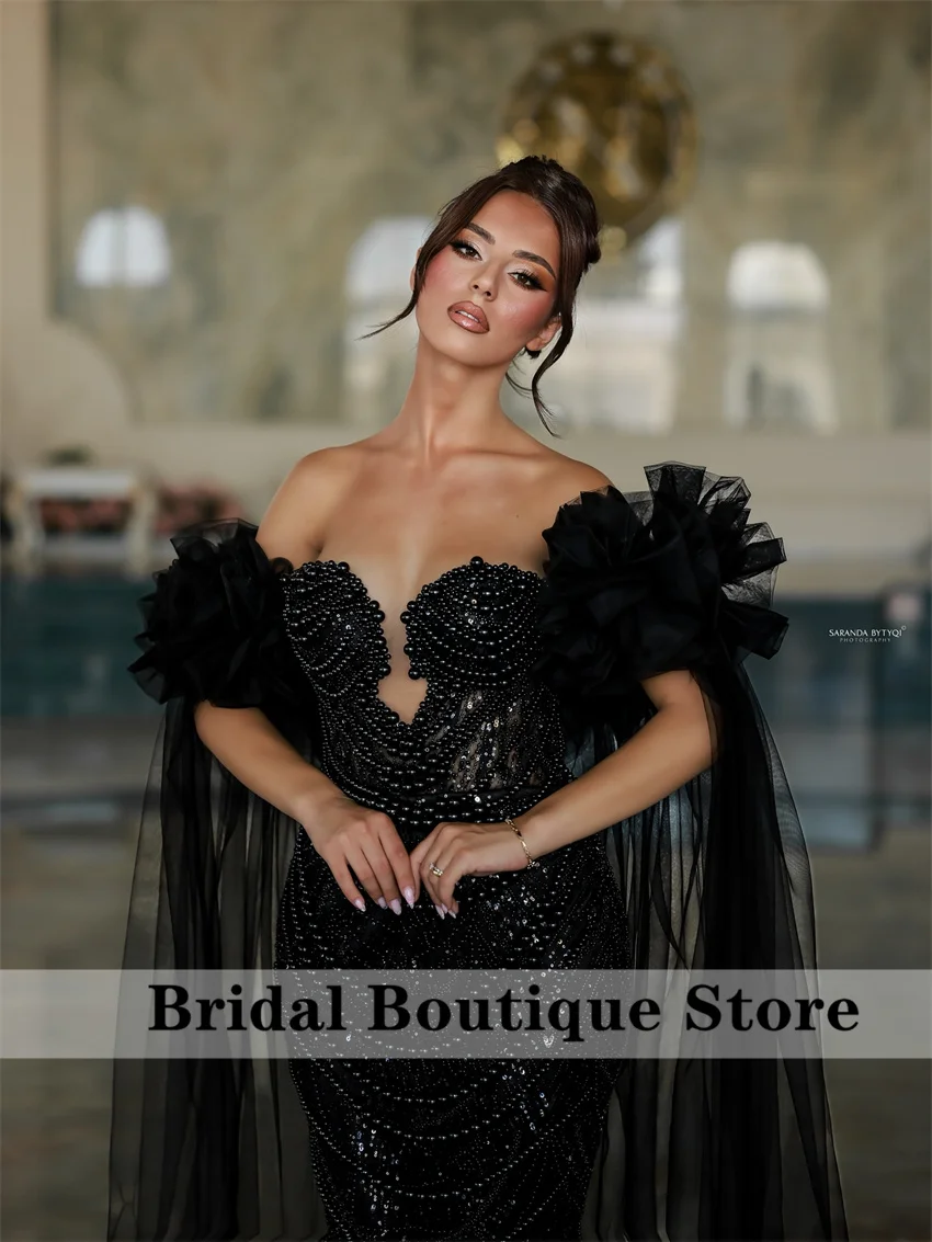 

Black Prom Party Dresses Beading Off Shoulder Diamonds Formal Prom Evening Party Dress Wedding Party Gown Customized