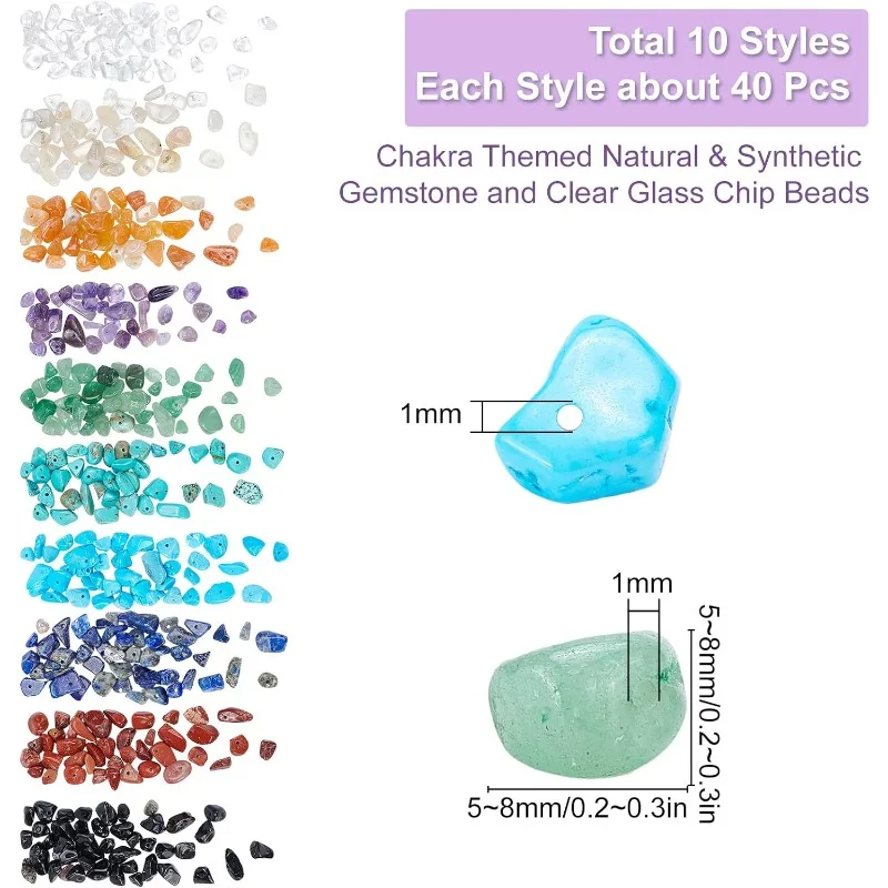 10 Styles 7 Chakra Gemstone Chips Beads Irregular Chips Beading Stone Crystal Loose Beads with Hole for Adults DIY